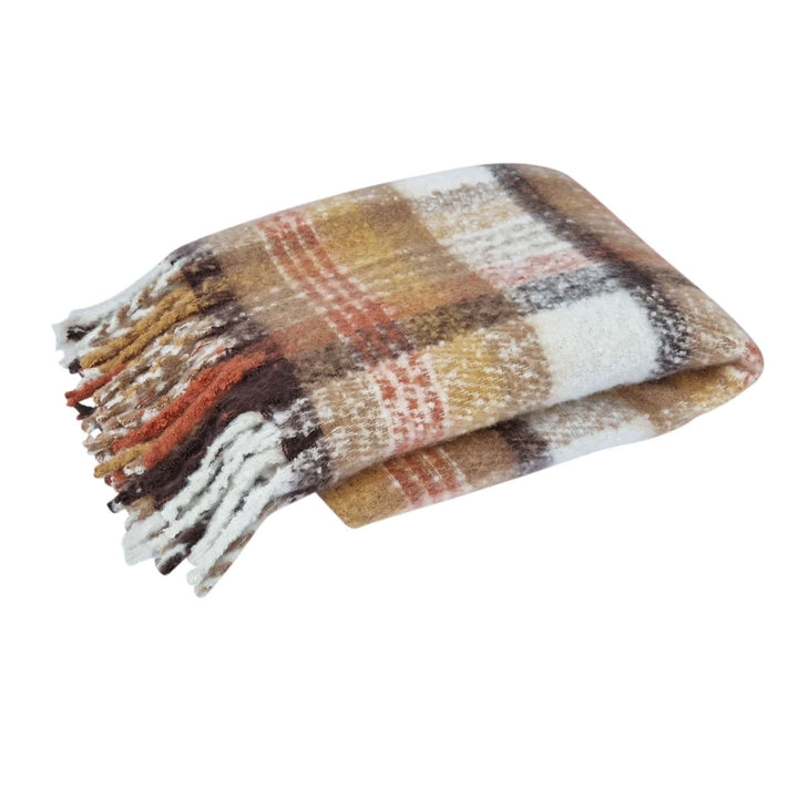 J Elliot Home Aiden Sand Multi Faux Mohair Throw Rug with Fringe 130 x 160cm