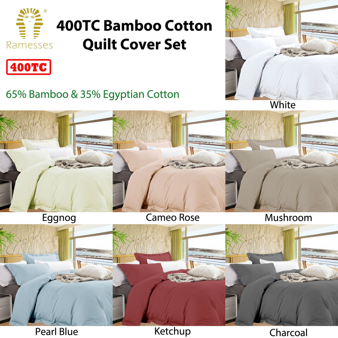 Ramesses Bamboo Cotton Quilt Cover Set Eggnog King