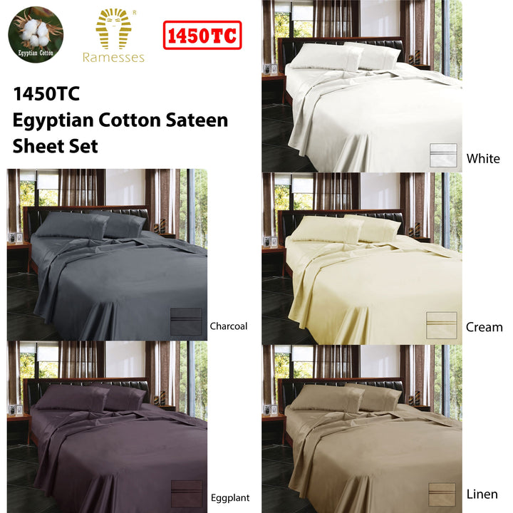 Ramesses 1450TC Egyptian Cotton Sateen Sheet Set Eggplant Queen