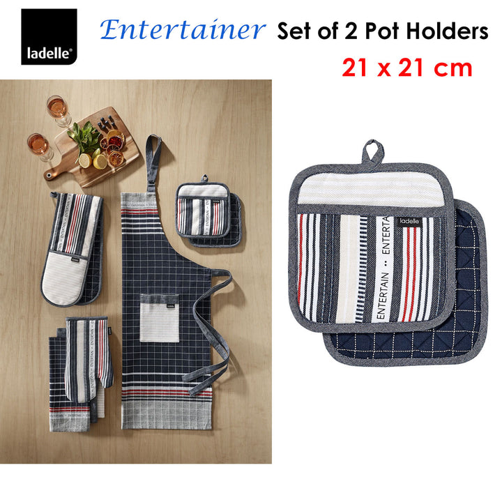 Ladelle Entertainer Charcoal Set of 2 Pot Holders 21 x 21 cm