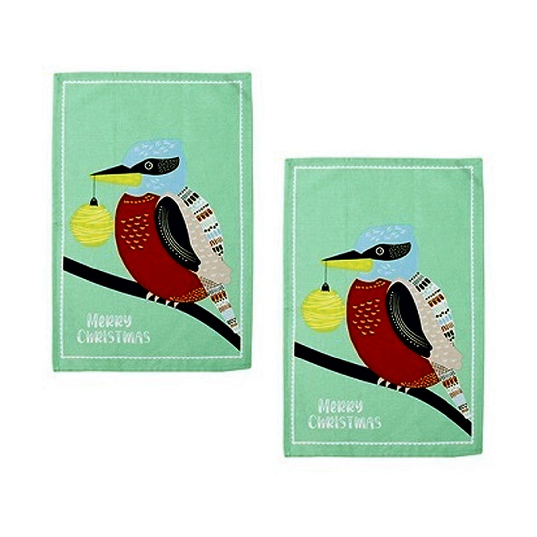 Ladelle Australiana Bird Drawing Set of 2 Cotton Kitchen Towels Kookaburras