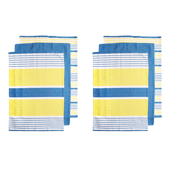 Ladelle Set of 6 Positano Stripe Cotton Kitchen Tea Towels 50 x 70 cm Yellow