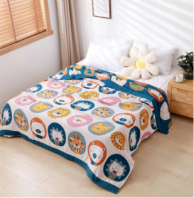 Whimsical Cartoon Animals Cotton Blanket Pattern Lion