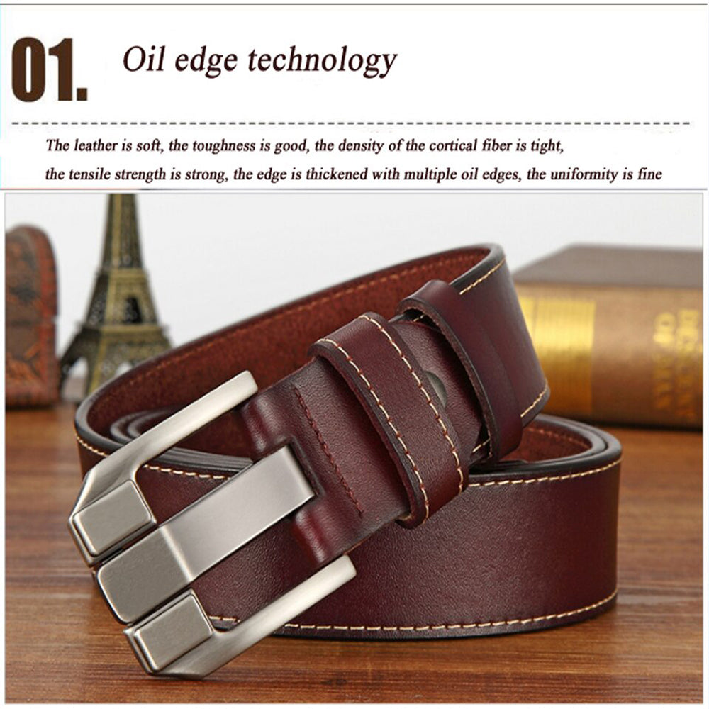 Genuine Leather For Men Pin Buckle Belts Cowskin Casual Belts Business Belt (Brown)