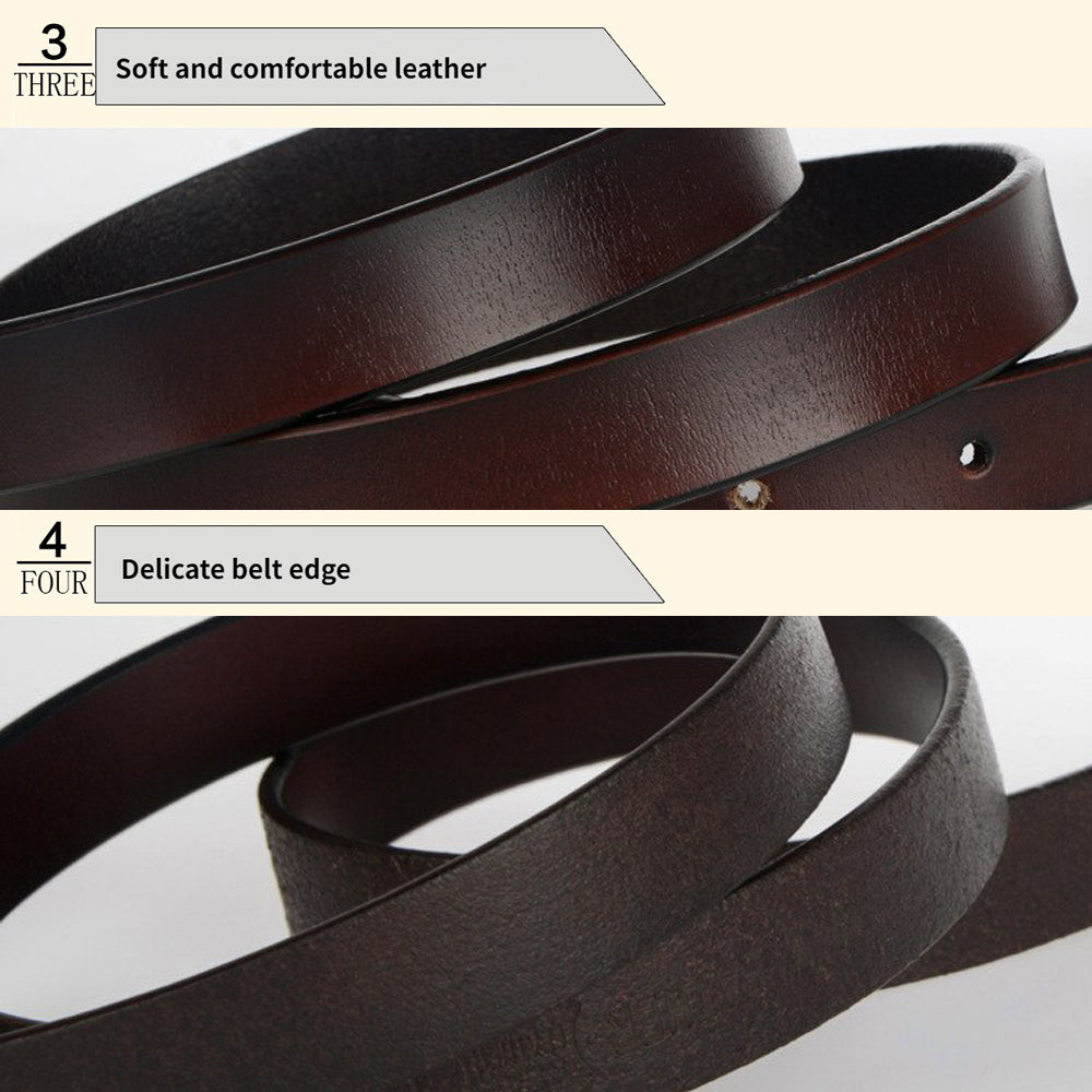 New Women's Belt Luxury Genuine Leather Belts For Women Female Gold Pin Buckle (Black)