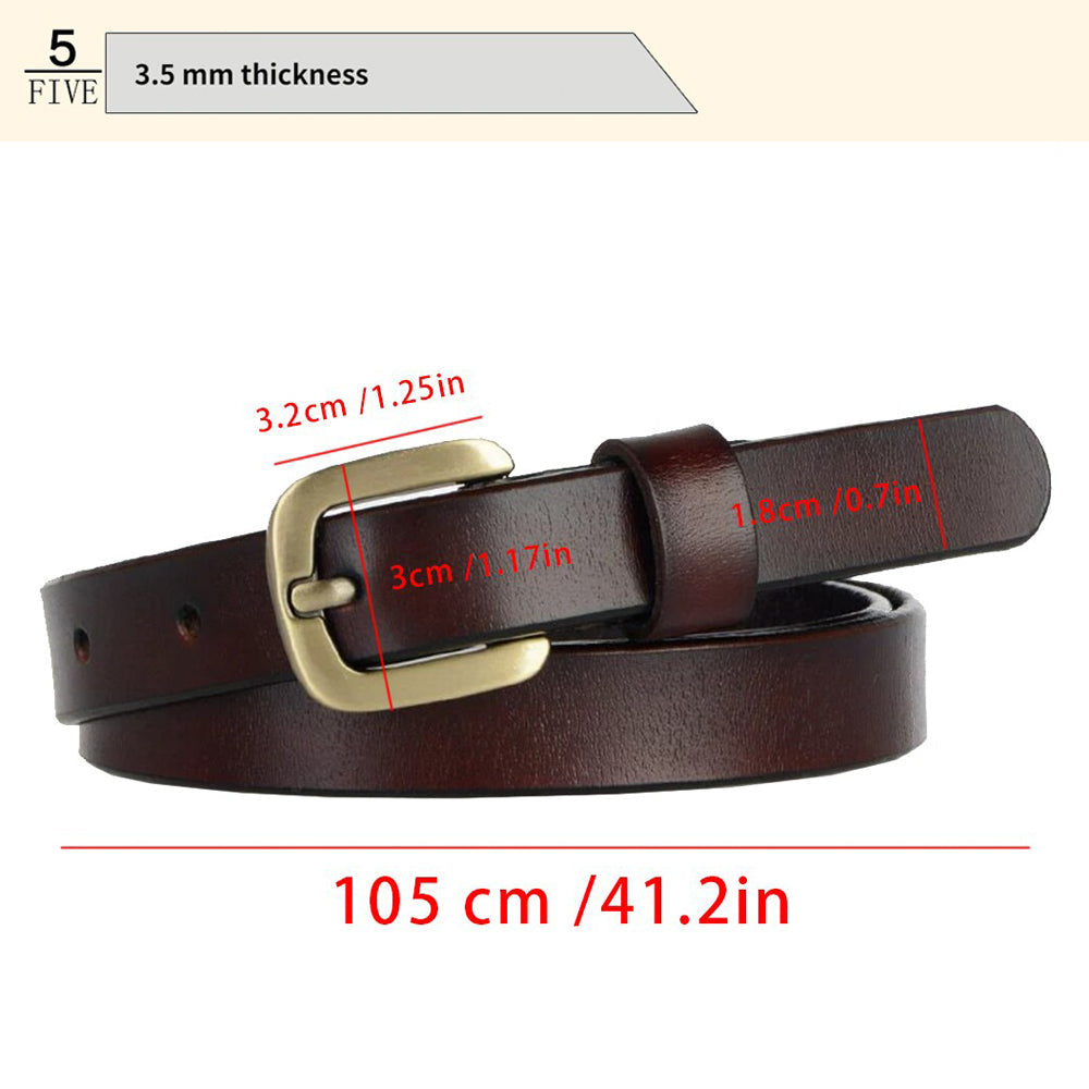 New Women's Belt Luxury Genuine Leather Belts For Women Female Gold Pin Buckle (Black)