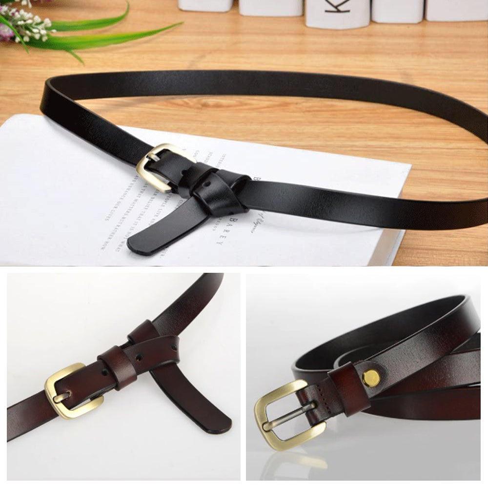 New Women's Belt Luxury Genuine Leather Belts For Women Female Gold Pin Buckle (Black)