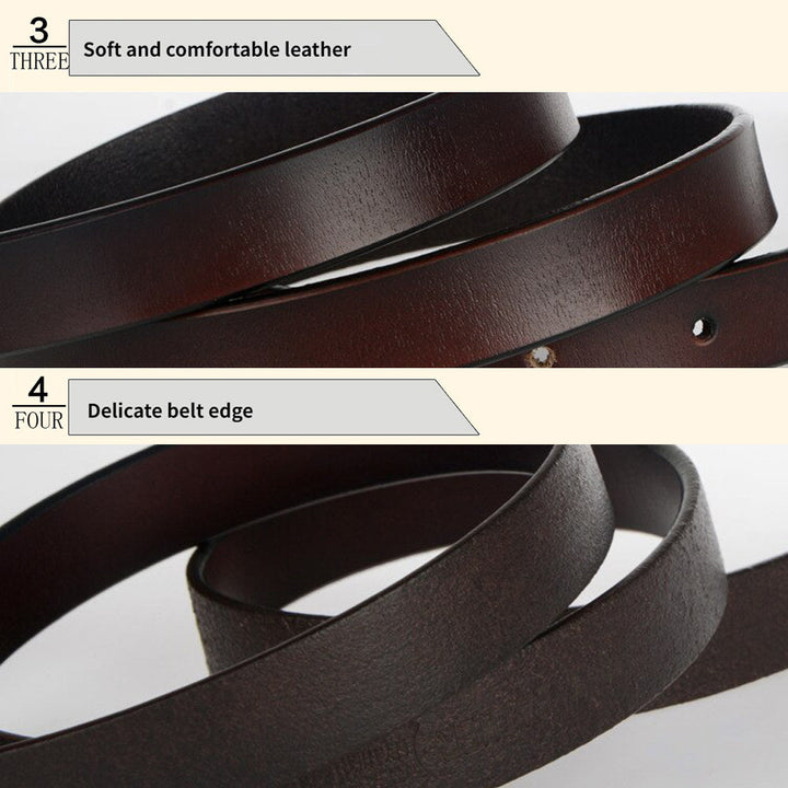 New Women's Belt Luxury Genuine Leather Belts For Women Female Gold Pin Buckle (Coffee)