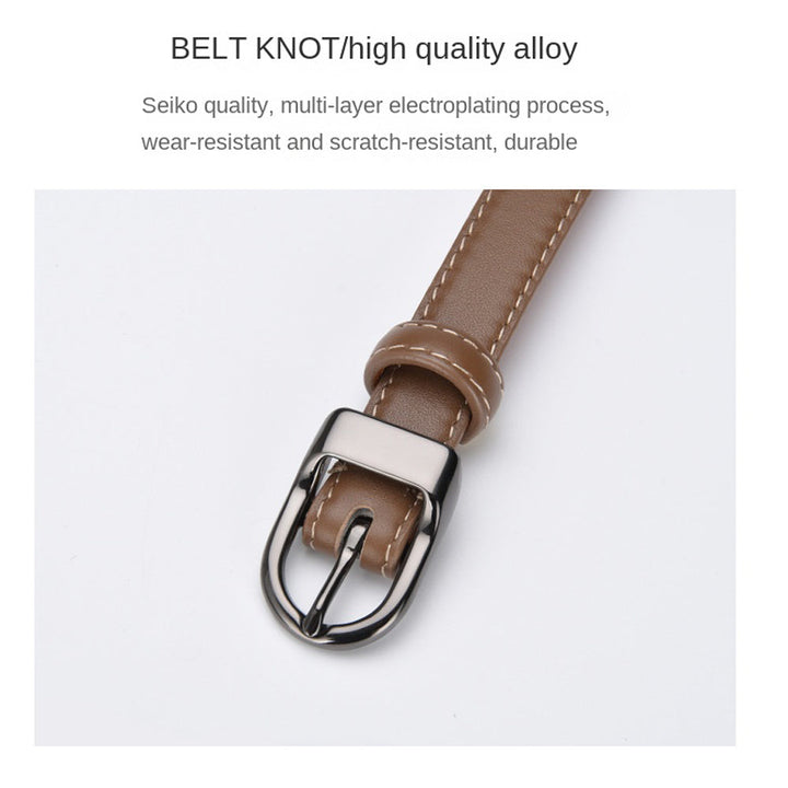 Luxury Top Layer Cow Leather Belt Women's Simple Decorative Jeans Belt Versatile Fashion Thin Belt (Black)