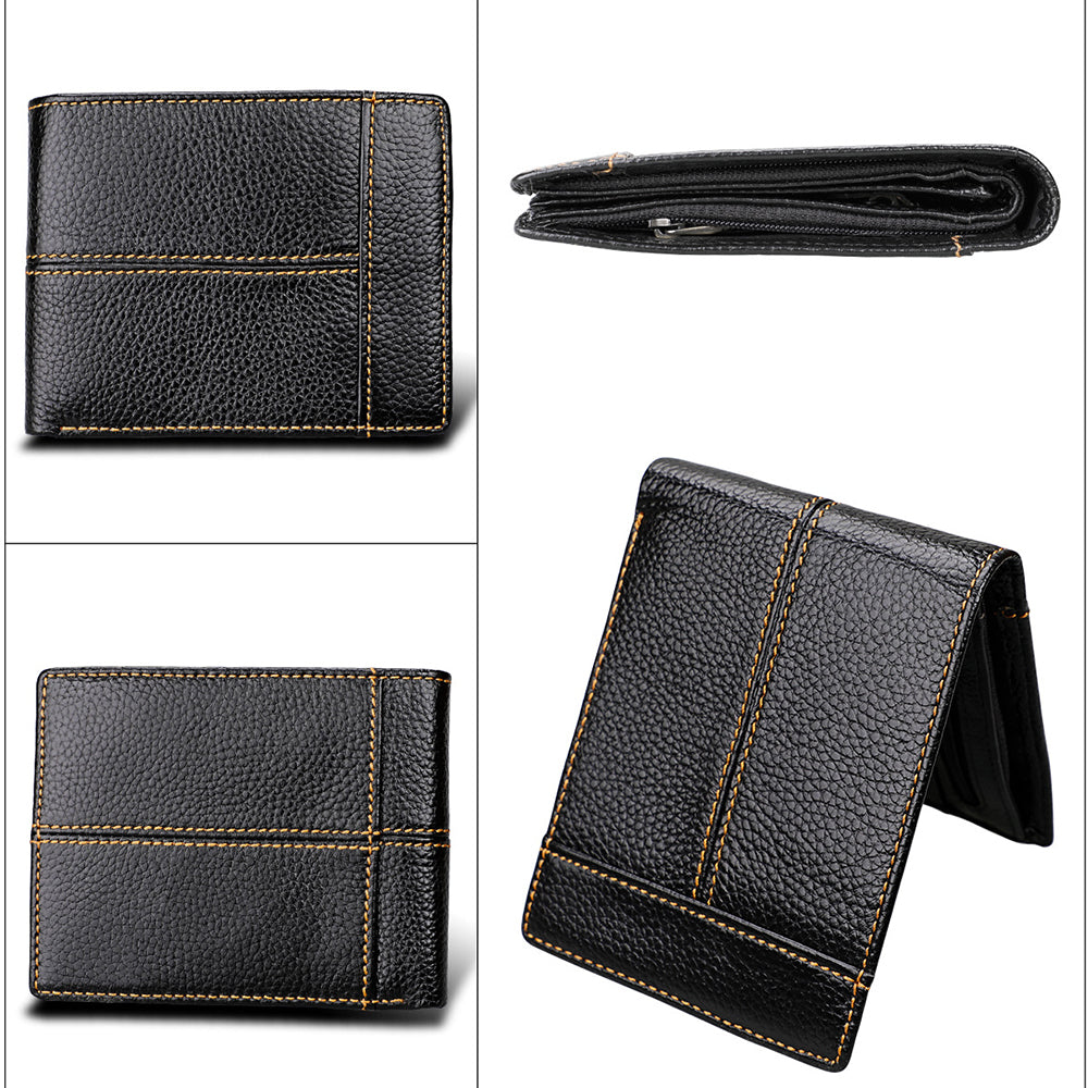 Men's Genuine Leather Bilfold Wallet RFID Blocking Card Holder Zipper Coin Purse