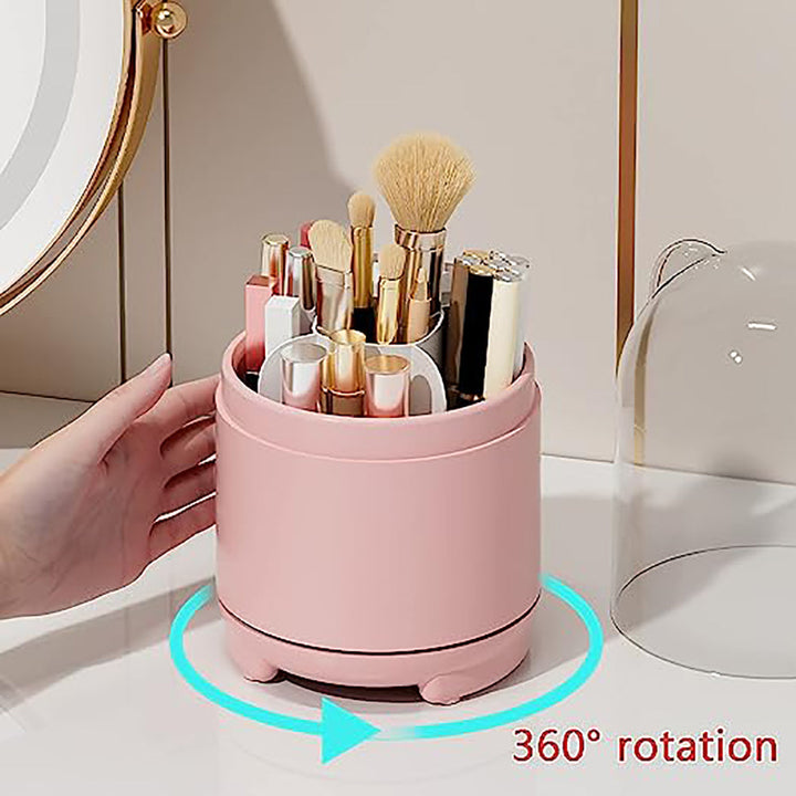 360° Rotating Makeup Brush Bucket Transparent Dust-proof Cosmetic Storage Box(pink)