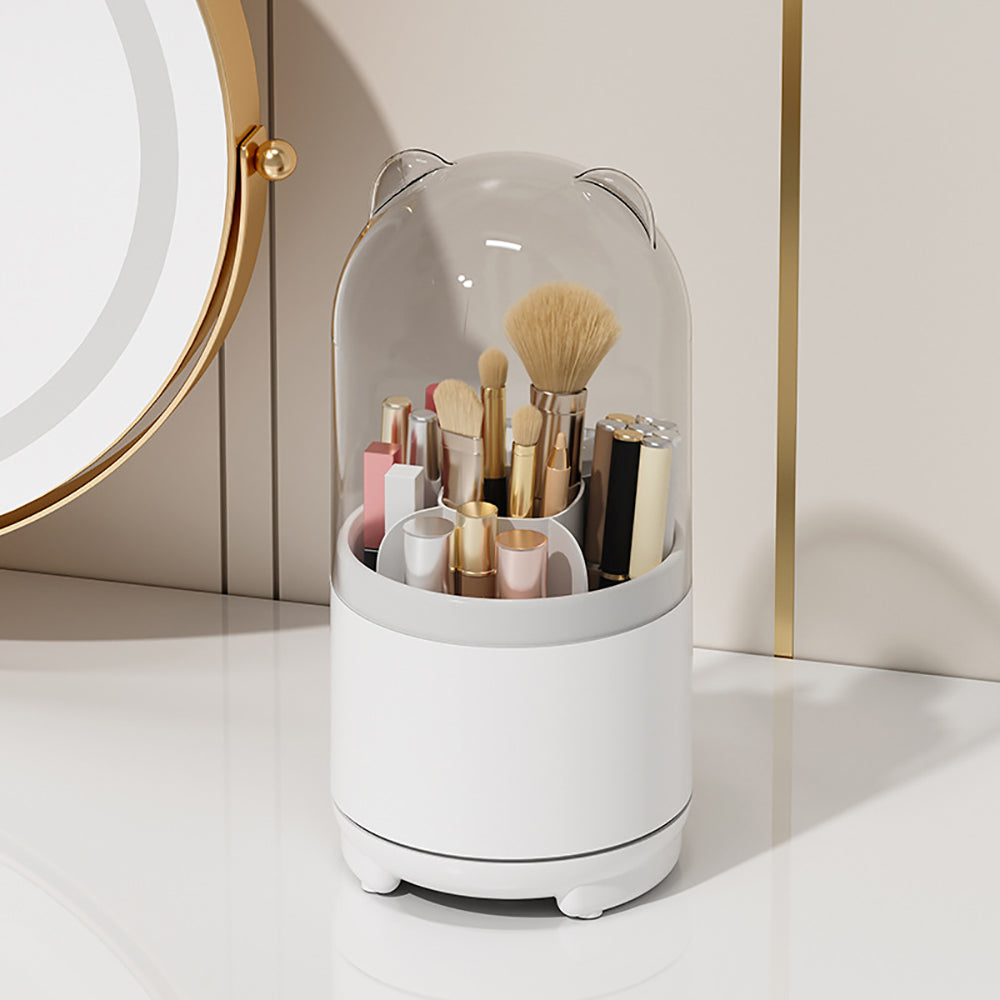 360° Rotating Makeup Brush Bucket Transparent Dust-proof Cosmetic Storage Box(White)