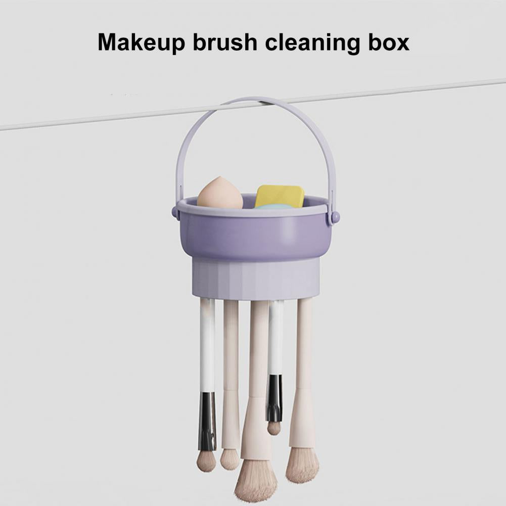 3 In 1 Makeup Brushes Cleaner Sponge Brush Washing Box Makeup Brush Drying Basket(Light Purple)