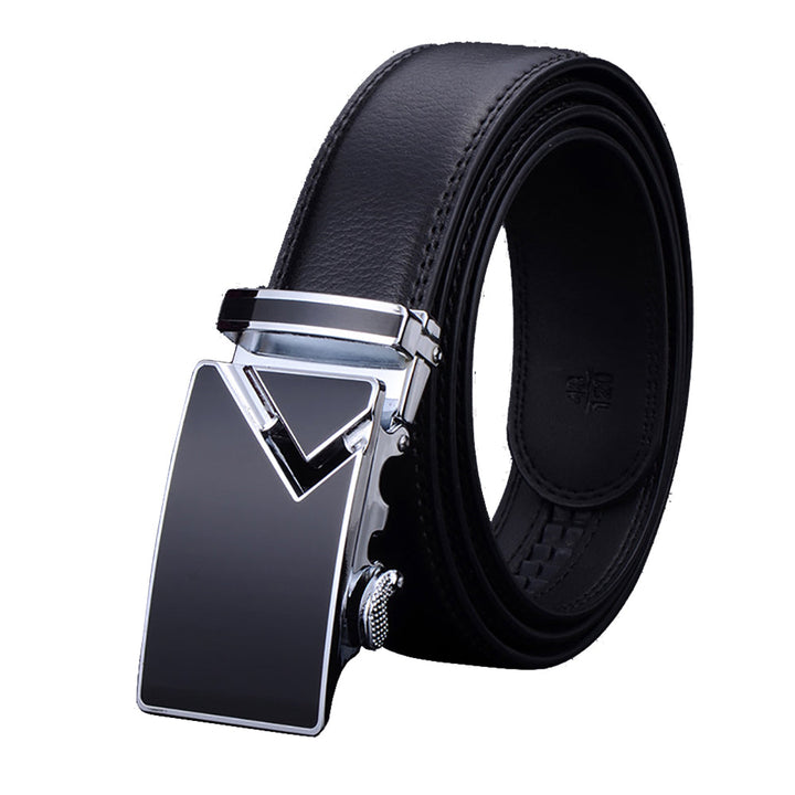 Adjustable Slide Genuine Leather Belt Men's Plate Reversible Buckle Business Dress Belts (FB8601#16)