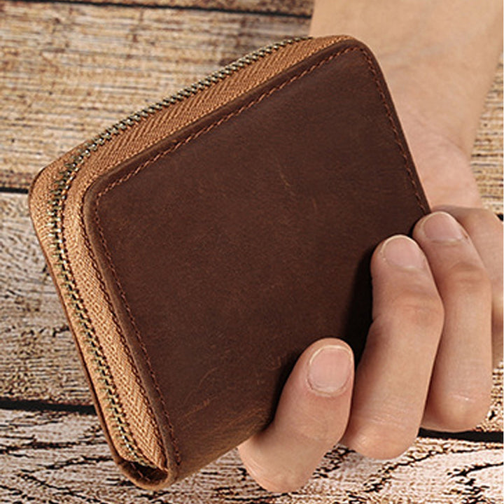 Genuine Leather Large Capacity RFID Anti-magnetic Money Clip Organ Wallets (Brown)