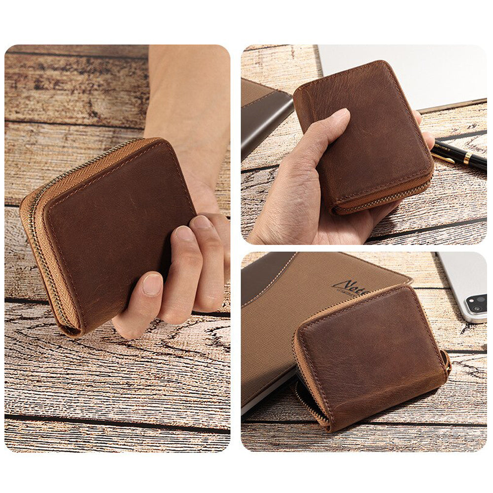 Genuine Leather Large Capacity RFID Anti-magnetic Money Clip Organ Wallets (Brown)