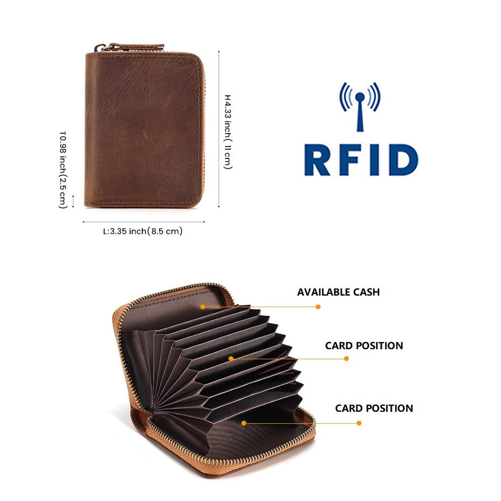 Genuine Leather Large Capacity RFID Anti-magnetic Money Clip Organ Wallets (Coffee)