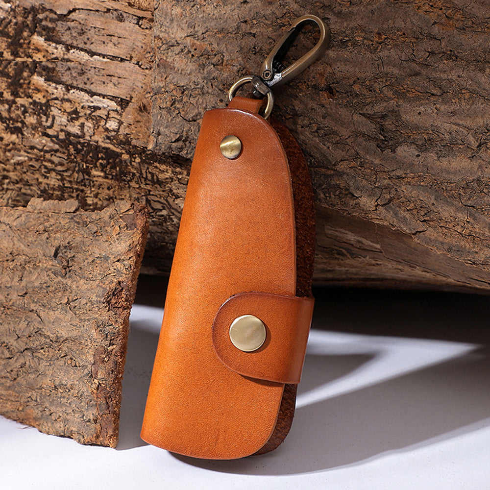 Genuine Leather Wallet Purse Bag Case Holder Key Ring Pouch Bag Safe Hanger (Tan)