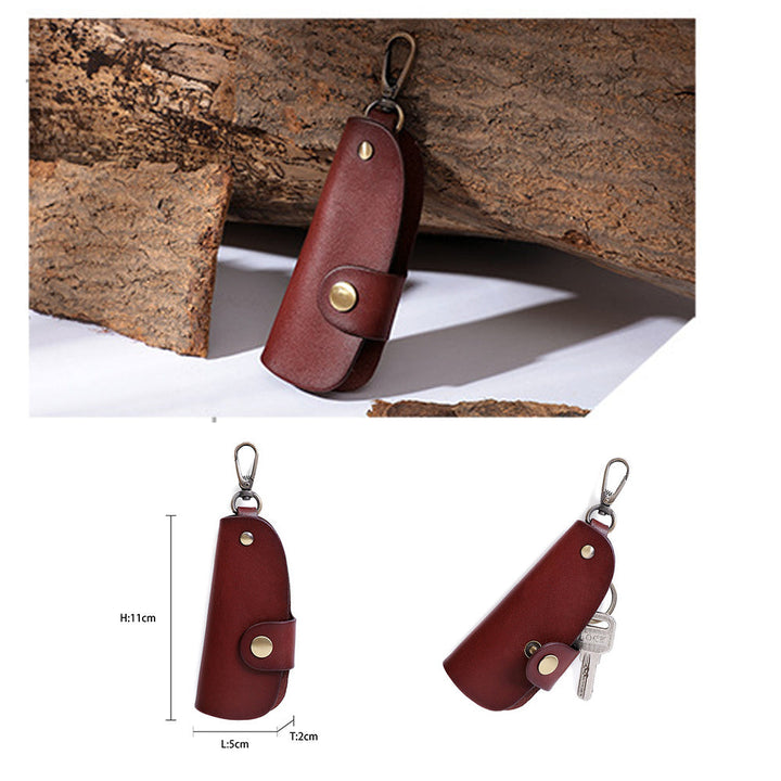 Genuine Leather Wallet Purse Bag Case Holder Key Ring Pouch Bag Safe Hanger (Tan)