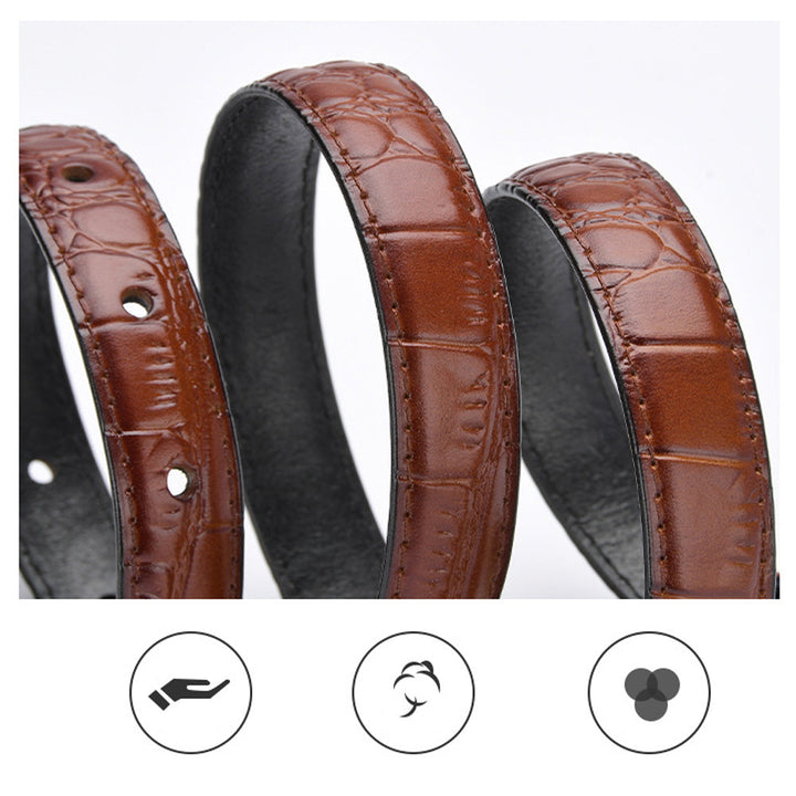 Genuine leather with Crocodile pattern pin buckle thin belt jeans belt for women (Black)