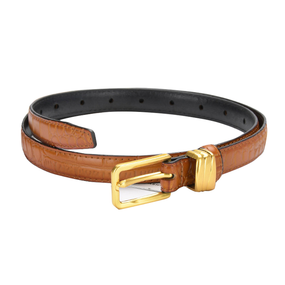 Genuine leather with Crocodile pattern pin buckle thin belt jeans belt for women (Light Brown)