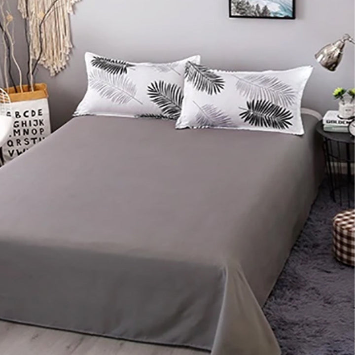 Palm Leaves Pattern Aloe Cotton Flat Sheet Quilt Cover Pillowcases 4pcs Bedding Set (King)