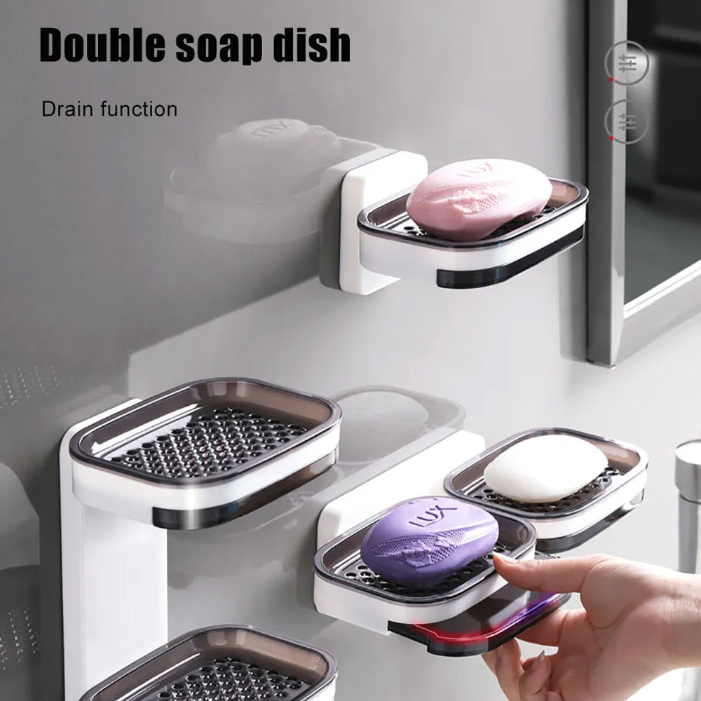 Portable Soap Holder Wall Storage Rack Organizer Bathroom Accessories Double Layer Holder