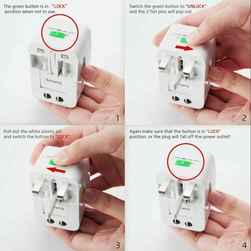 Dual USB Portable Electric Plug Power Socket Adapter International Travel Universal Charger Converter EU UK US AU