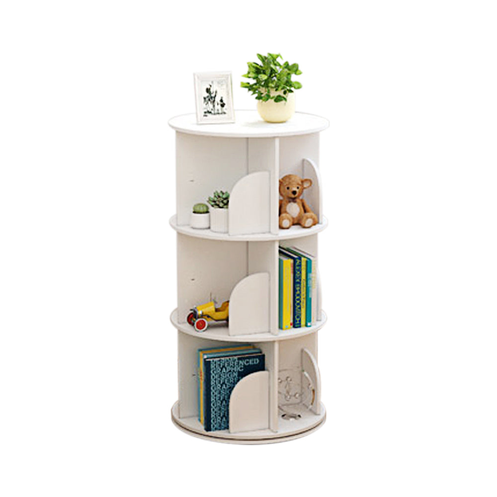 White Wooden Circular 360-Degree Rotating Bookshelf Display Storage Stand(3 Layers)