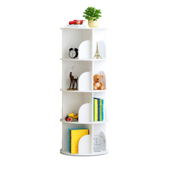 White Wooden Circular 360° Rotating Bookshelf Display Storage Stand(4 Layers)