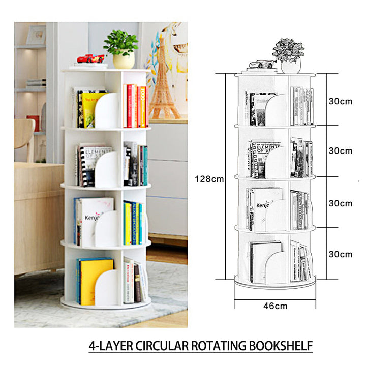 White Wooden Circular 360° Rotating Bookshelf Display Storage Stand(4 Layers)