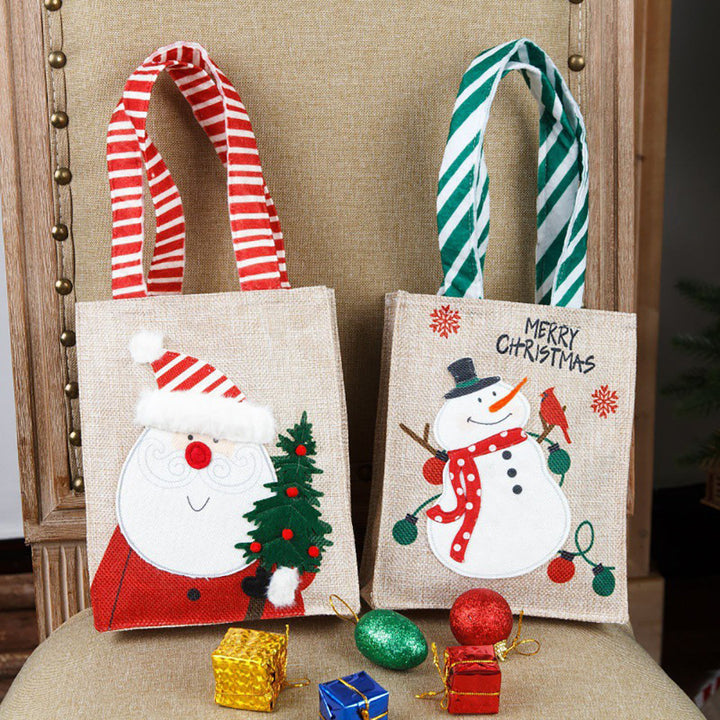 2Pcs Set Christmas Gift Bags Sackcloth Festive Cartoon hand gift bags