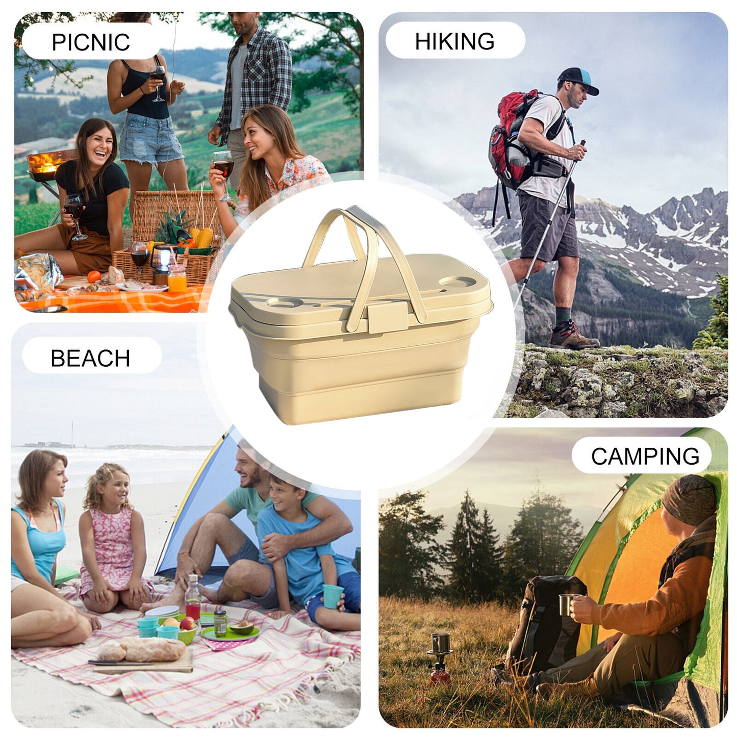 3 In 1 Folding Camping Storage Box Outdoor Food Fruit Container Picnic Table Basket