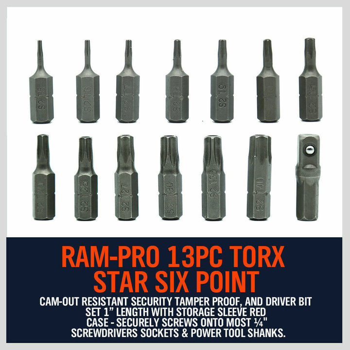 14Pc Torx Key Bit Set Tamper Proof Star Wrench Bits T5-T40 Socket Adapter S2 New