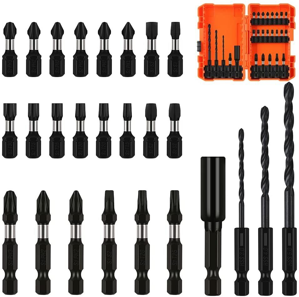 26Pc Impact Screwdriver Bit Set Magnetic Drill Bit Holder Quick Release Drilling