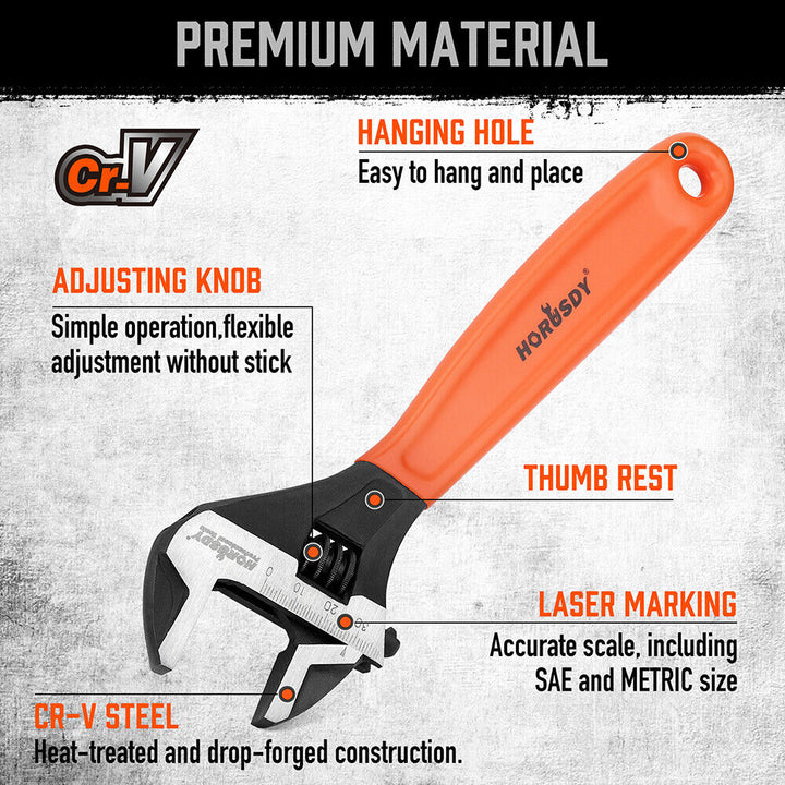 2x Adjustable Wrench Set 6" 10" Wide Jaw Spanner Cr-V Steel Workshop Metric SAE