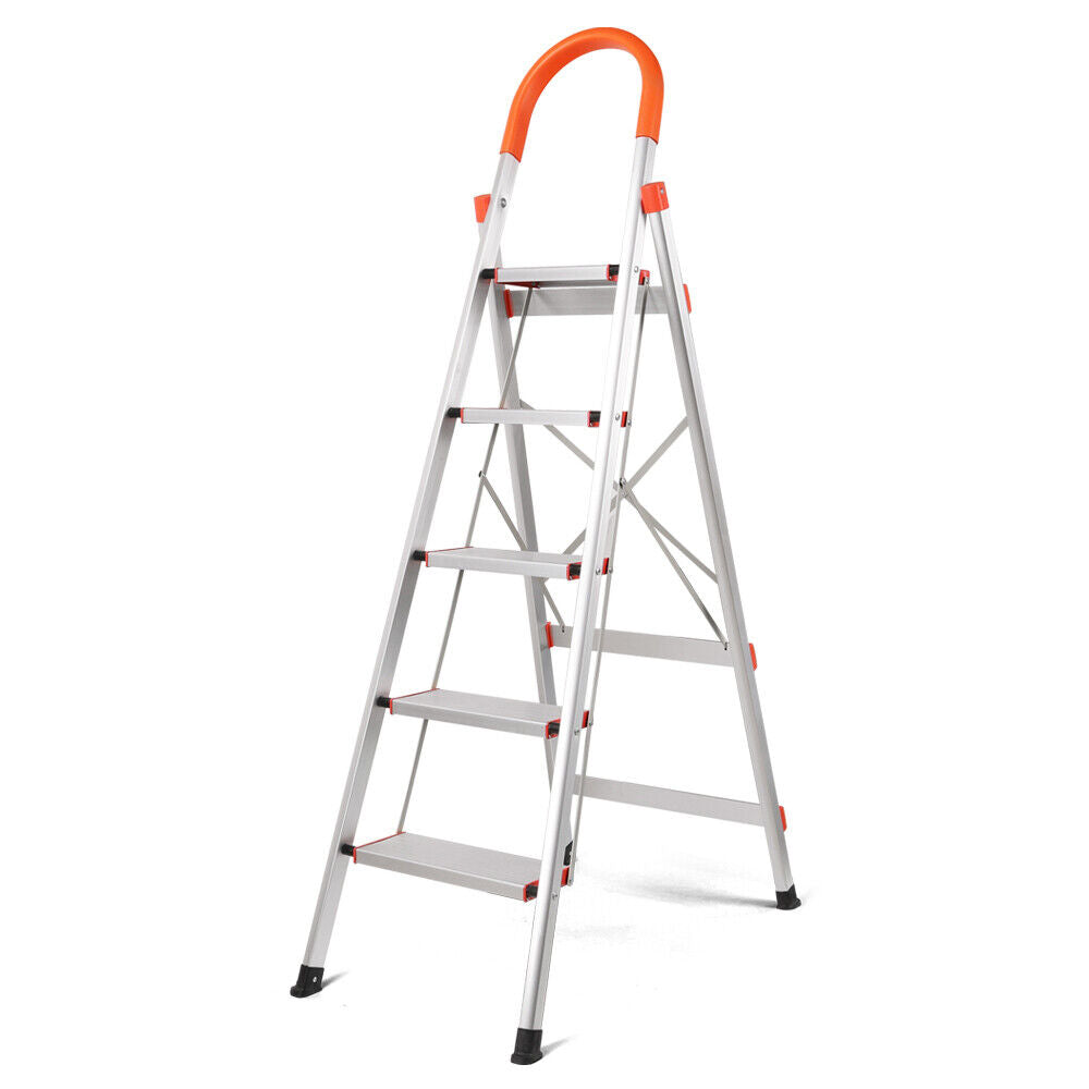 5 Step Ladder Multi-Purpose Folding Aluminium Non Slip Platform Household