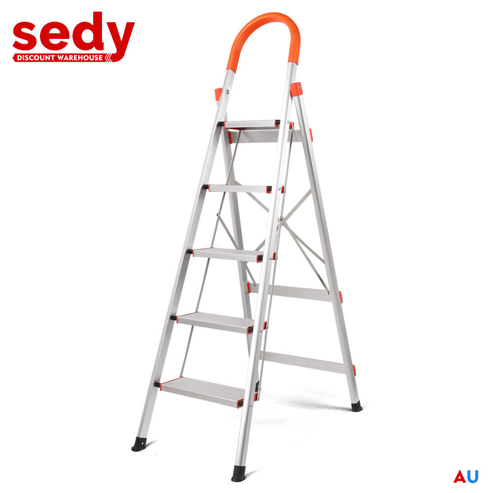 5 Step Ladder Multi-Purpose Folding Aluminium Non Slip Platform Household