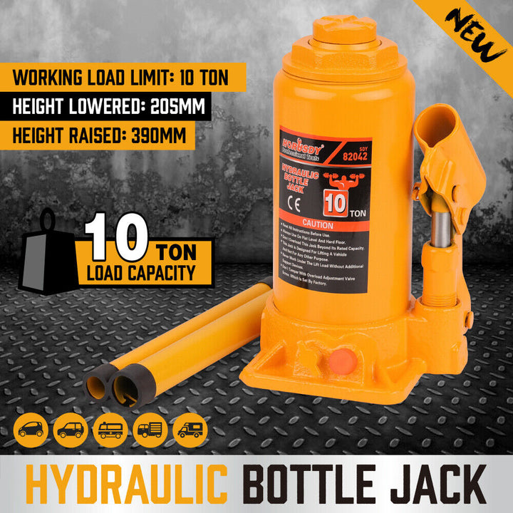 10 Ton Hydraulic Bottle Jack w/Safety Valve Car Van Truck Caravan Lift SUV 4WD