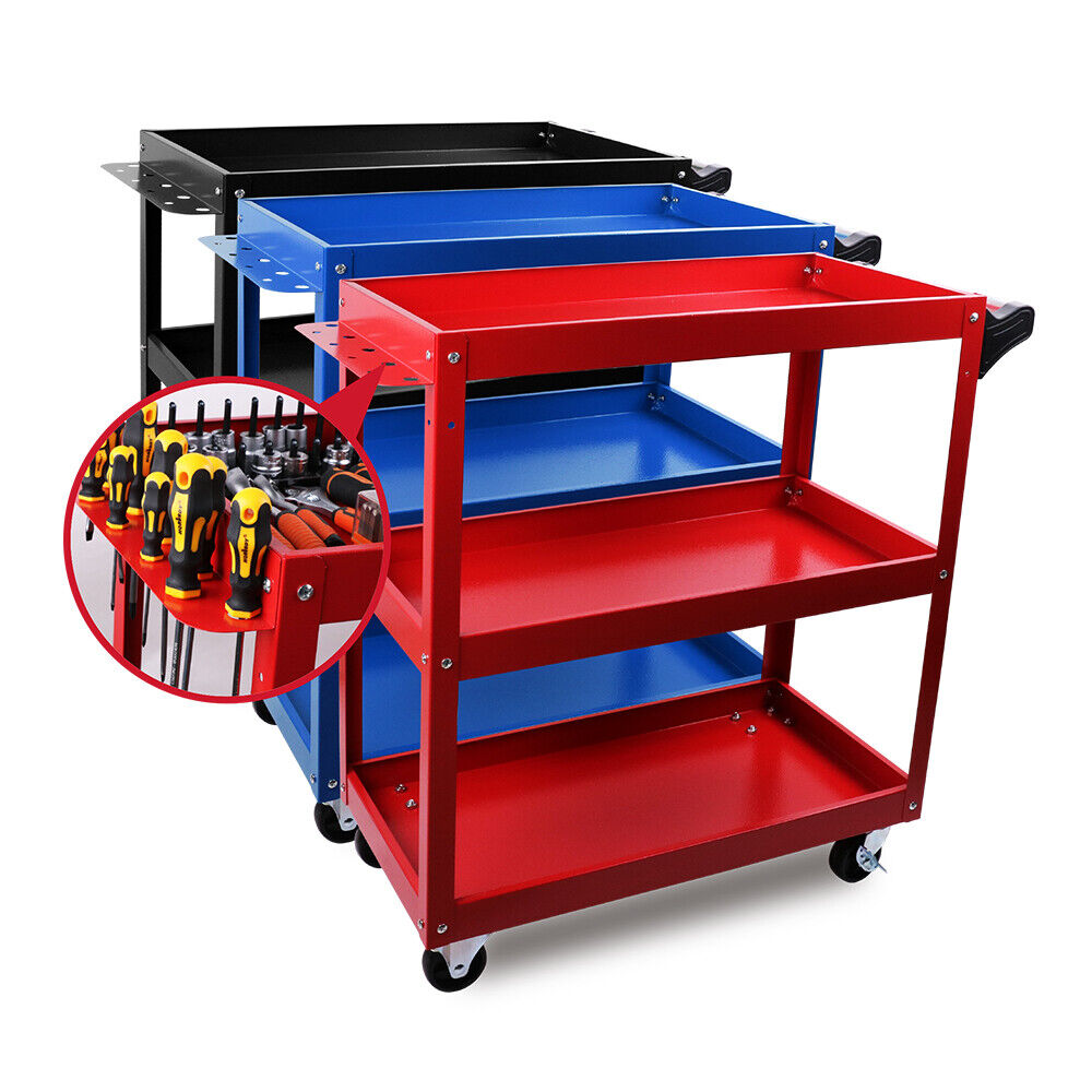 Blue 3-Tier Tool Cart Trolley Toolbox Workshop Garage Storage 150KG Organizer Garage