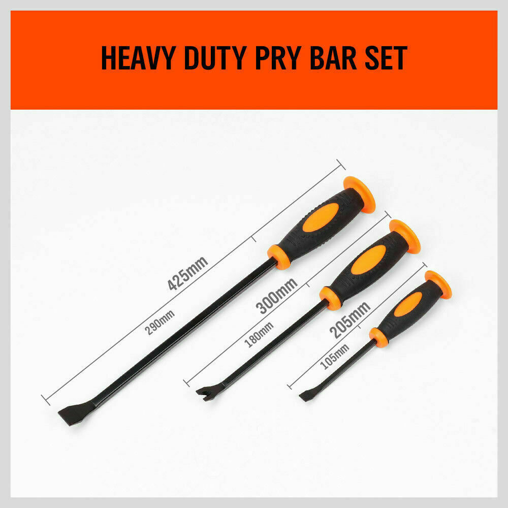 3Pc Impact Pry Bar Set Crowbars Nail Puller Go-Through Hammer Head Mechanic New