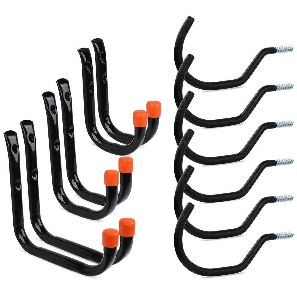 12Pc Wall Mount Hooks Set Heavy Duty Steel Garage Storage Rack Utility Hangers