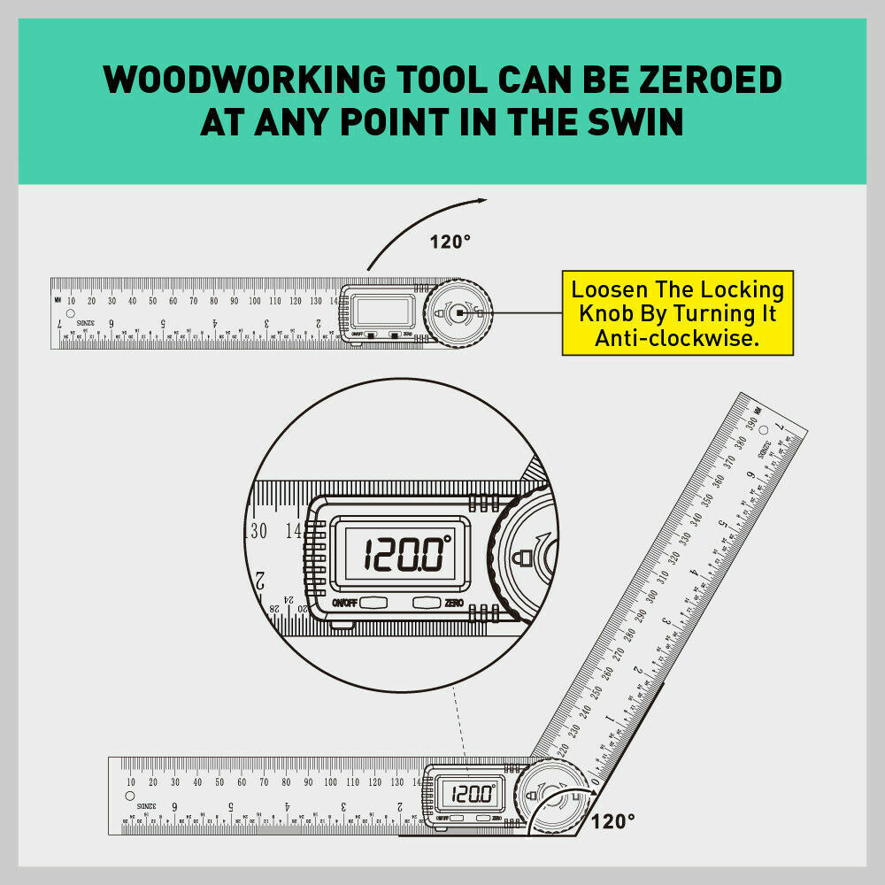 200mm Digital Angle Finder Ruler Protractor Measure Meter Stainless Steel 0-360