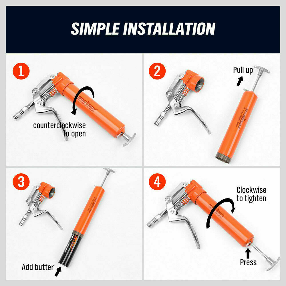 2-WAY Mini Grease Gun Manual Pistol Grip With 3OZ Cartridge Flexi Hose & Coupler