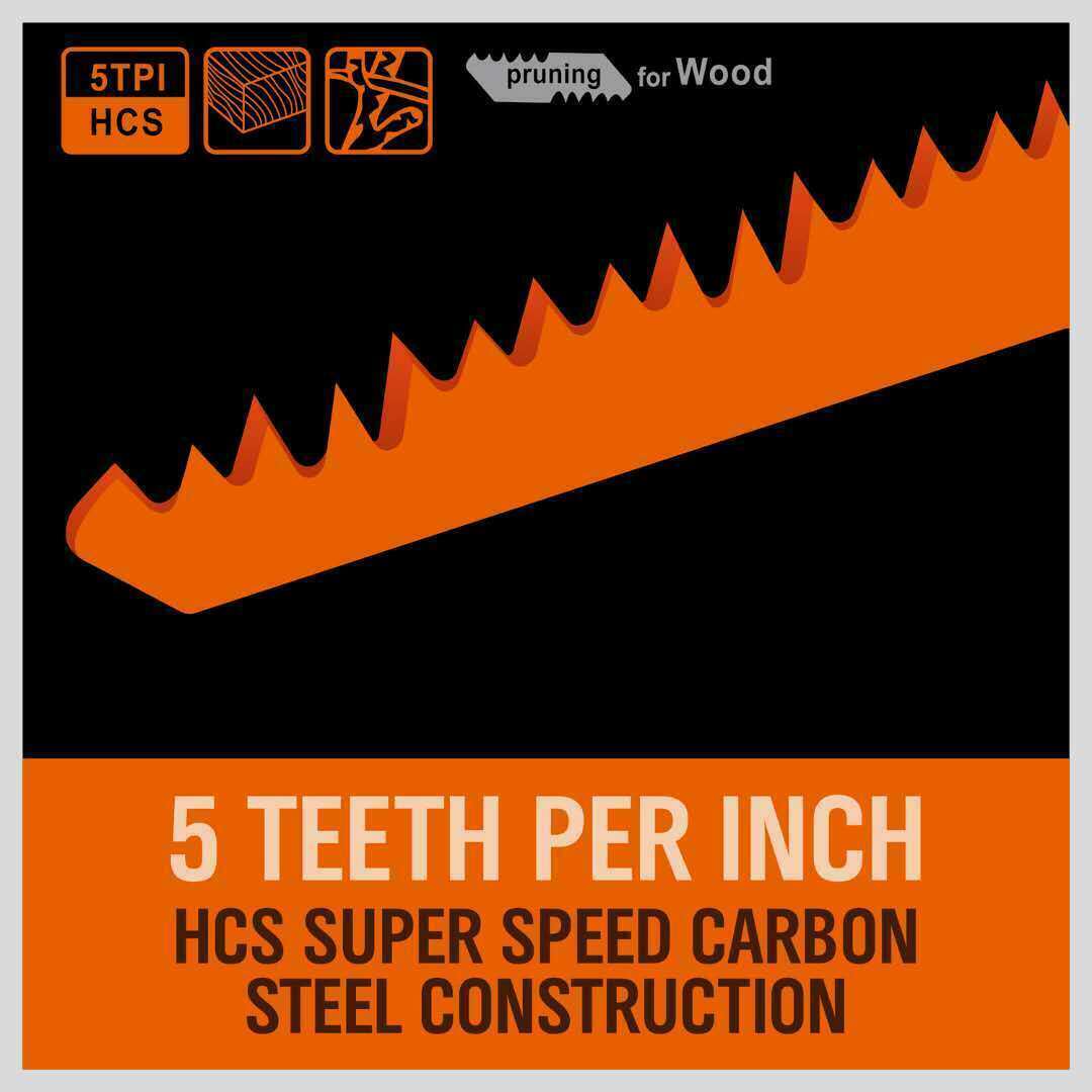 5Pc 9" / 240mm Reciprocating Saw Blades 5TPI Wood Timber Pruning Tool W/T Case