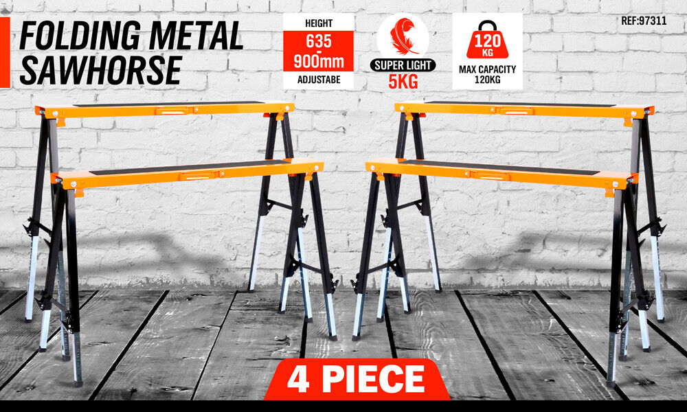 4Pc Mastercraft Sawhorse Metal Folding Non-slip Surface Saw Horse 120KG Capacity