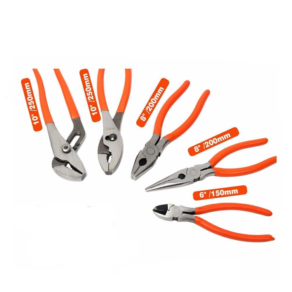 5Pc Pliers Set Diagonal Linesman Long Nose Groove Joint Slip Joint Pliers