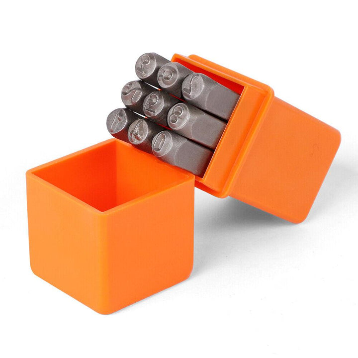 9Pc 6mm Number Stamp Punches Set Metal Plastic Wood Leather With Storage Case