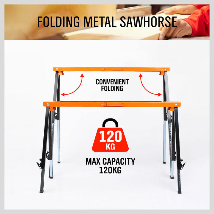 2Pc Mastercraft Sawhorse Metal Folding Non-slip Surface Saw Horse 120KG Capacity