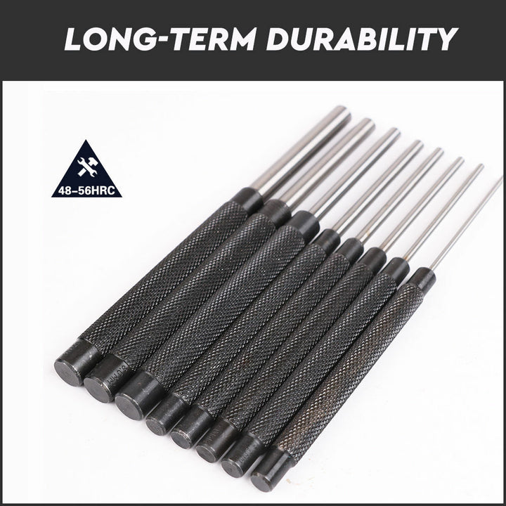 8Pc Heavy Duty Long Pin Punch Set 2.4 to 10mm Drift Roll Nail Steel Flat End New